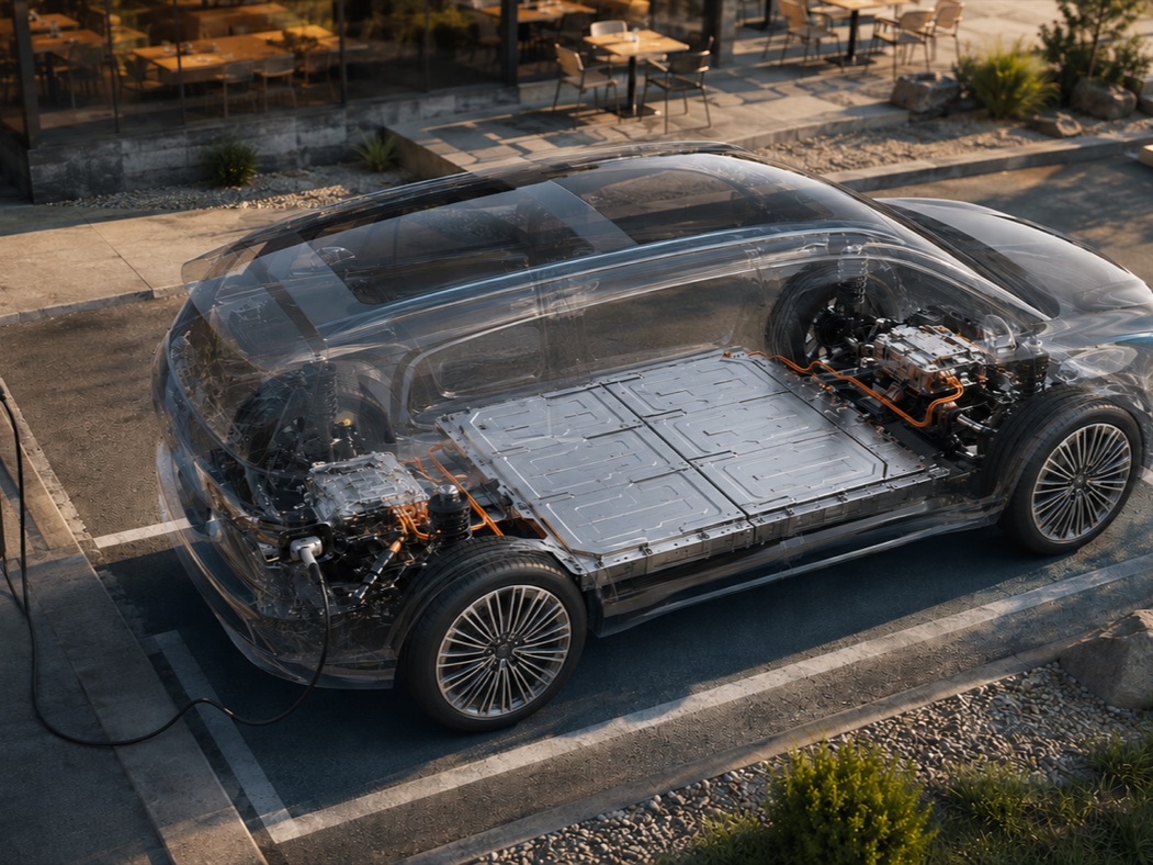 EV chassis cutaway — automotive materials